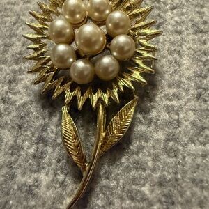 Gold and Pearl Sunburst Brooch